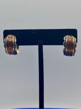 Carolyn Pollack Sterling Silver & Copper Etched Half Hoop Earrings